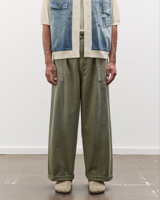 Kapital Herringbone FATIGUE Baggy Pants, Khaki