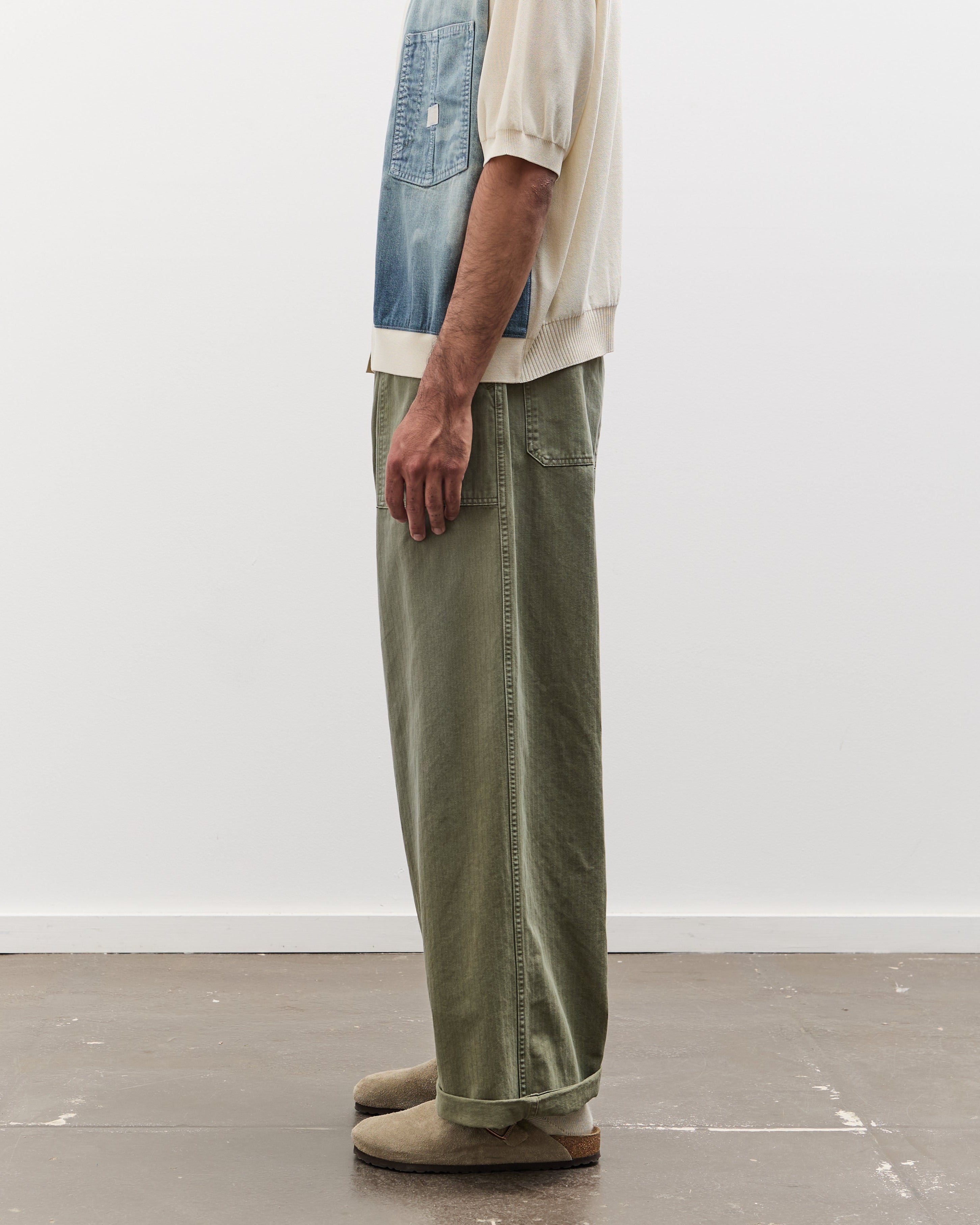 パンツ [3]Kapital HBT Fatigue Baggy Pants Kapital Herringbone FATIGUE Baggy Pants Unisex, Khaki – Glasswing