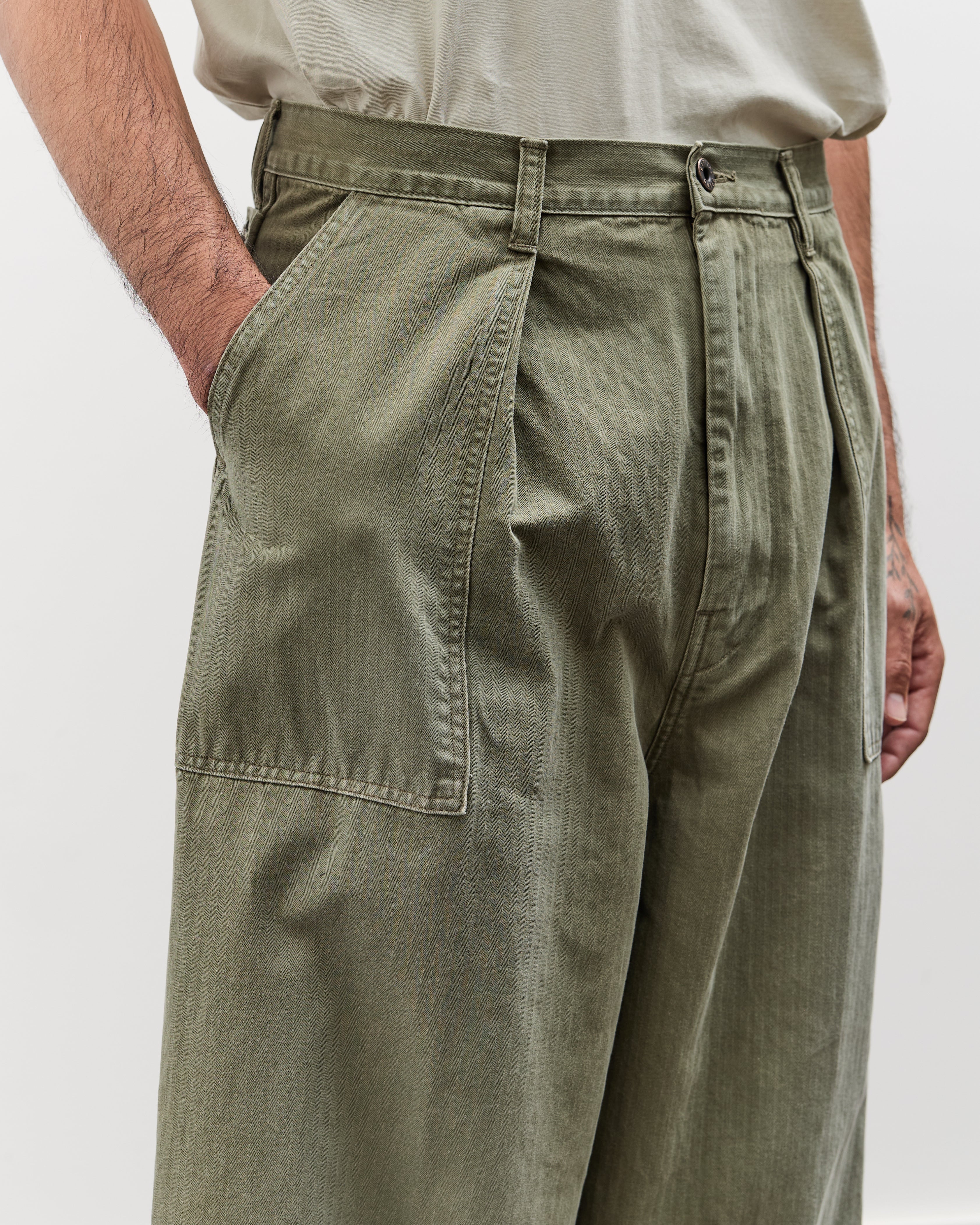 Kapital Herringbone FATIGUE Baggy Pants Unisex, Khaki – Glasswing