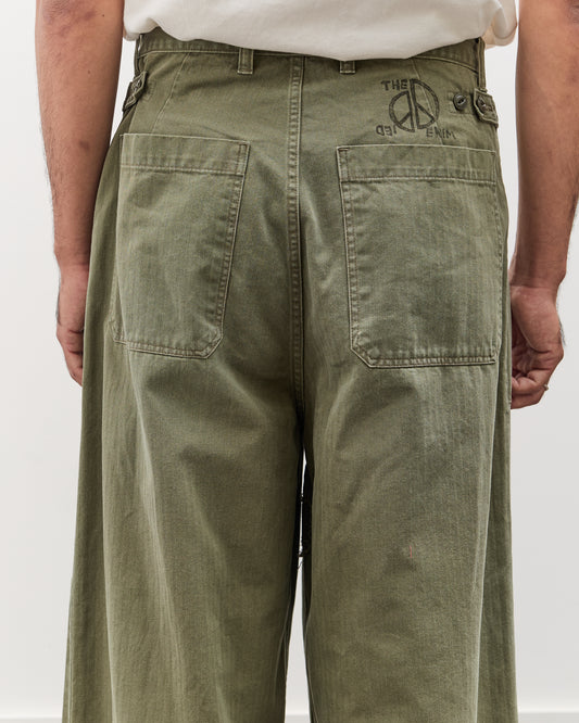 Kapital Herringbone FATIGUE Baggy Pants (RUSHFILED Remake), Khaki