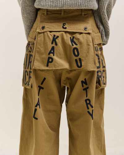 Kapital Herringbone Jumbo Monkey Pants - Factory Repaired & Embroidery, Camel