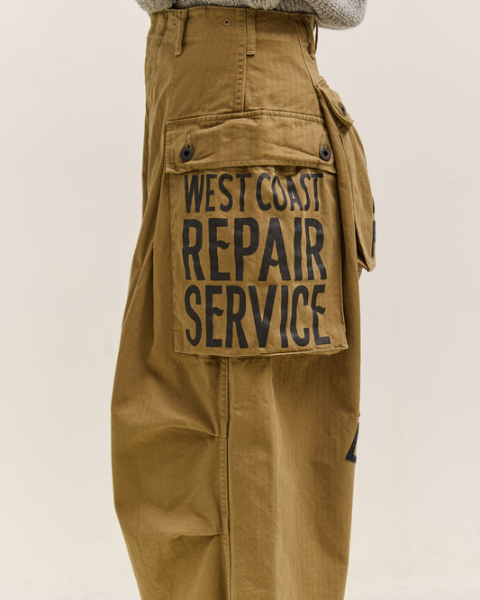 Kapital Herringbone Jumbo Monkey Pants - Factory Repaired & Embroidery, Camel