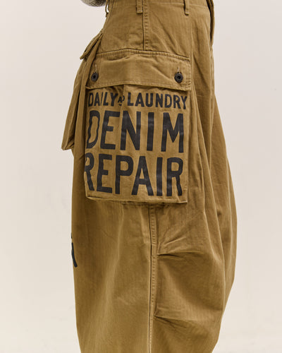 Kapital Herringbone Jumbo Monkey Pants - Factory Repaired & Embroidery, Camel