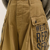 Kapital Herringbone Jumbo Monkey Pants - Factory Repaired & Embroidery, Camel