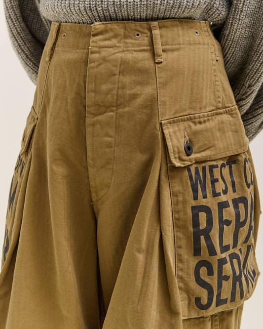 Kapital Herringbone Jumbo Monkey Pants - Factory Repaired & Embroidery, Camel