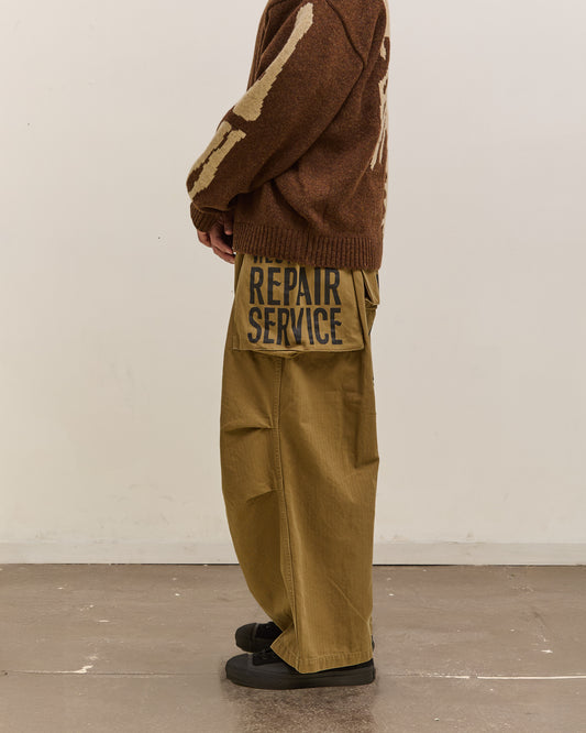 Kapital Herringbone Jumbo Monkey Pants, Factory Repaired & Embroidery Unisex, Camel