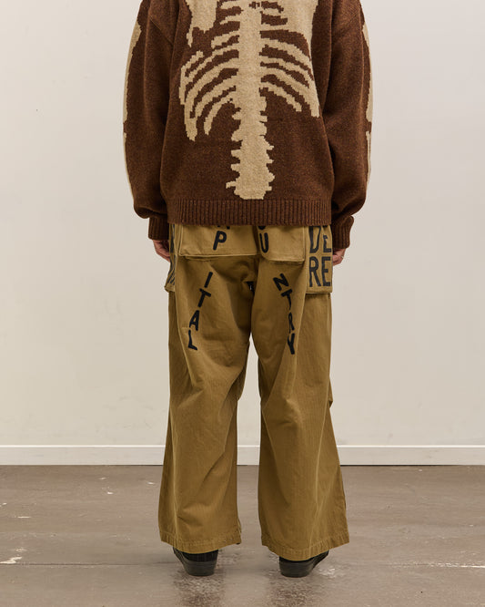 Kapital Herringbone Jumbo Monkey Pants, Factory Repaired & Embroidery Unisex, Camel