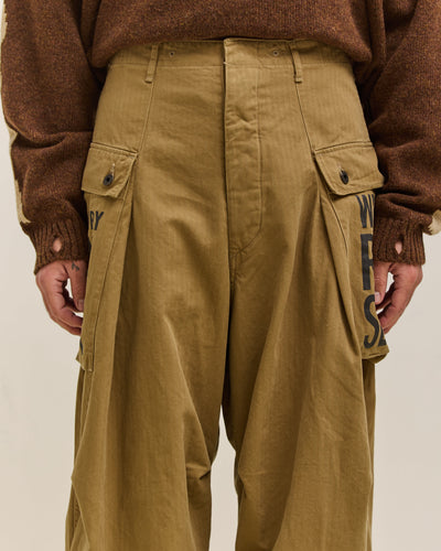 Kapital Herringbone Jumbo Monkey Pants, Factory Repaired & Embroidery Unisex, Camel