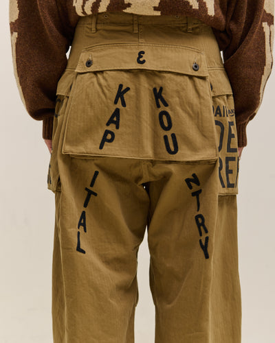 Kapital Herringbone Jumbo Monkey Pants, Factory Repaired & Embroidery Unisex, Camel