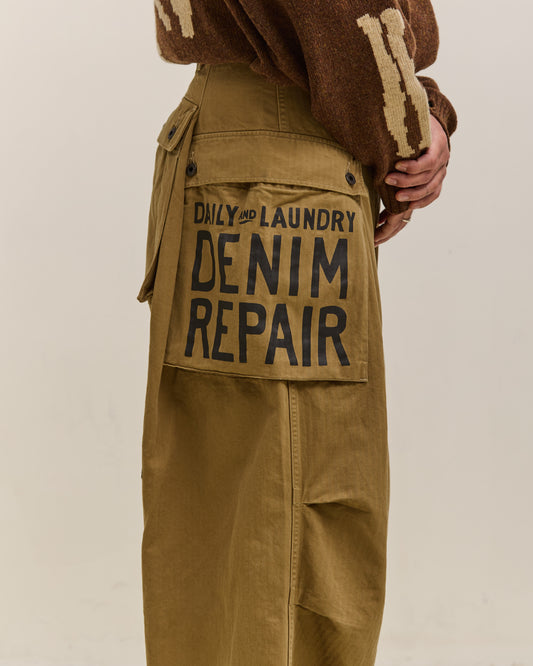 Kapital Herringbone Jumbo Monkey Pants, Factory Repaired & Embroidery Unisex, Camel