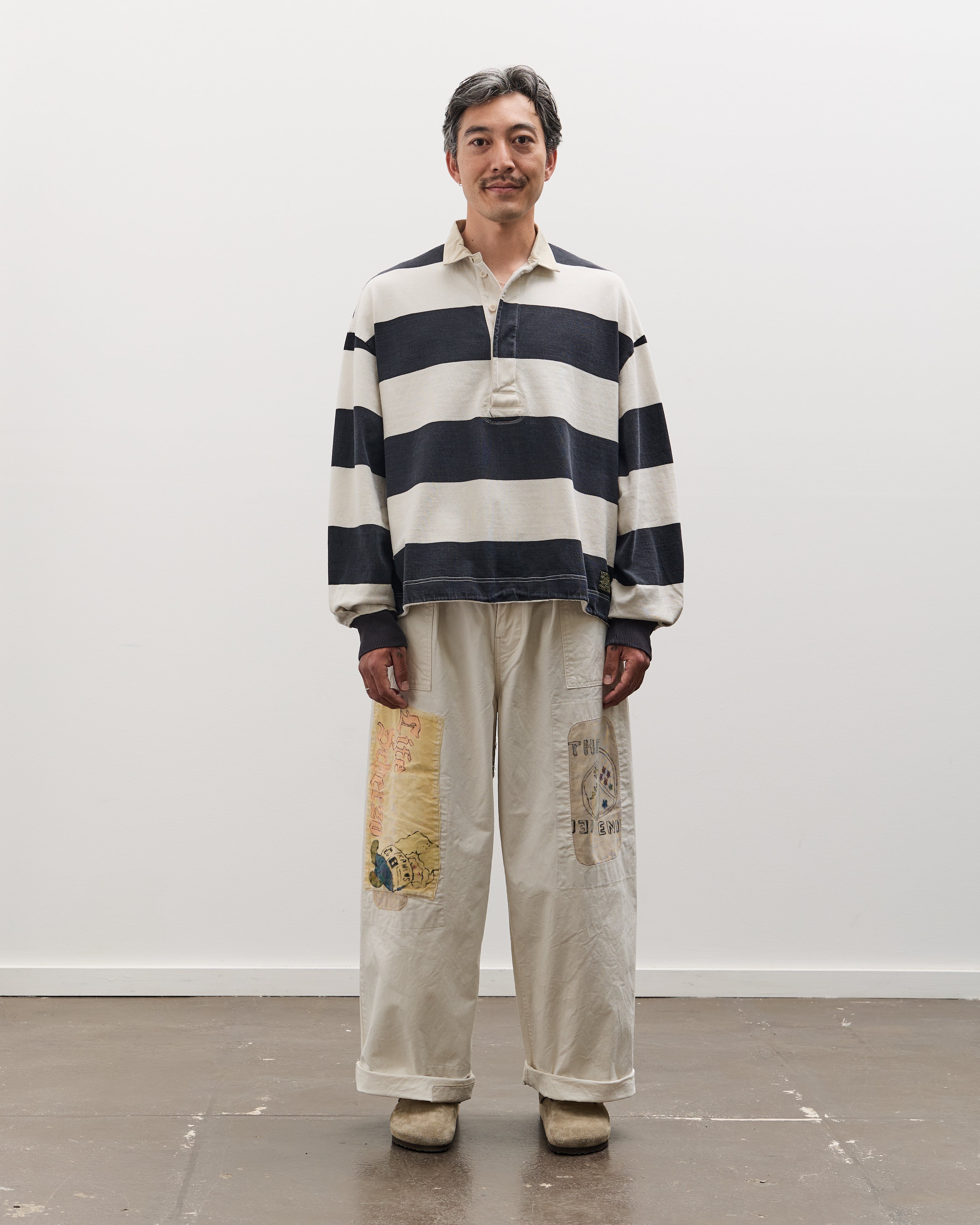 Kapital JAIL Stripe Jersey BIG Rugger Shirt, BLKxECR – Glasswing