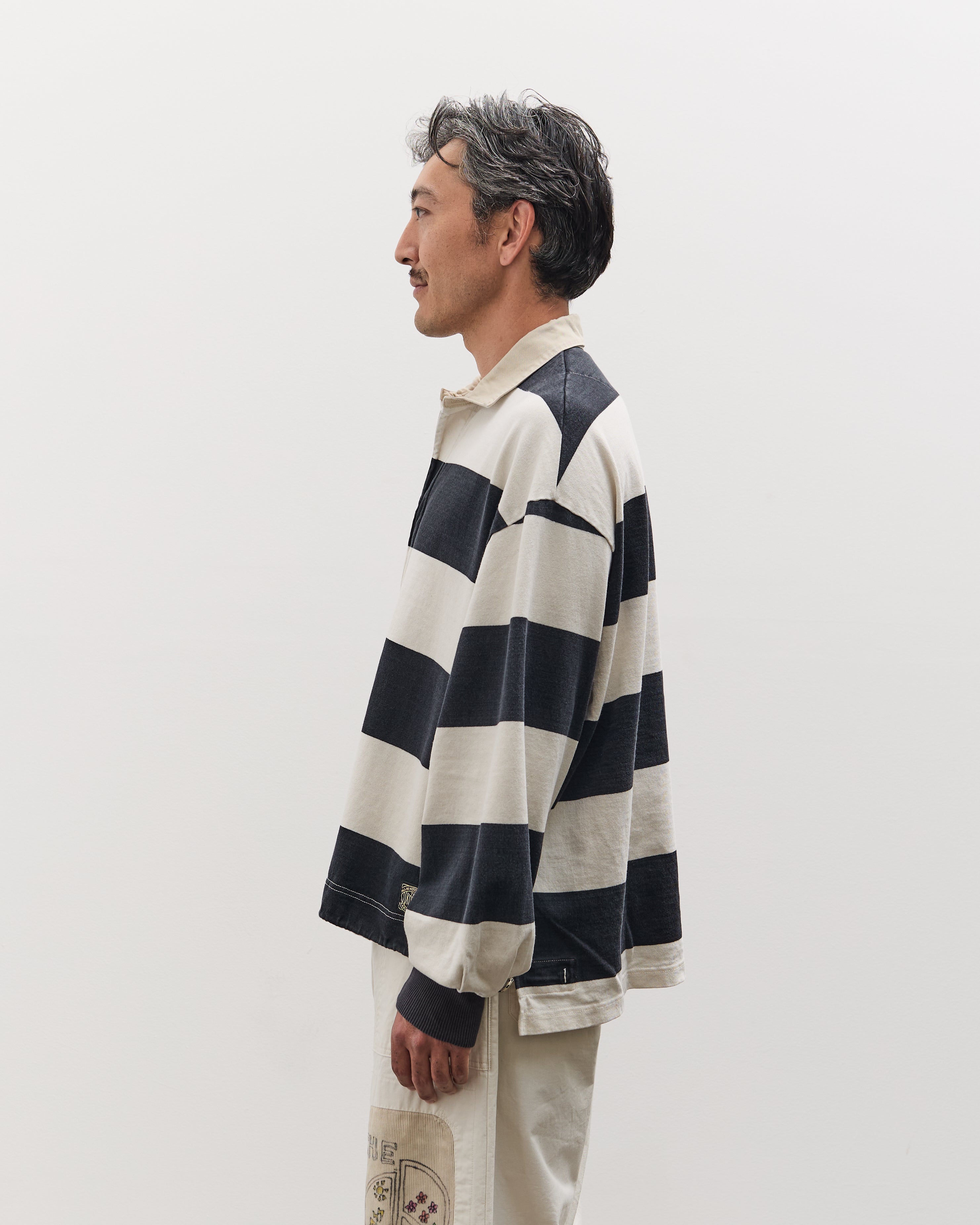 Kapital JAIL Stripe Jersey BIG Rugger Shirt, BLKxECR – Glasswing