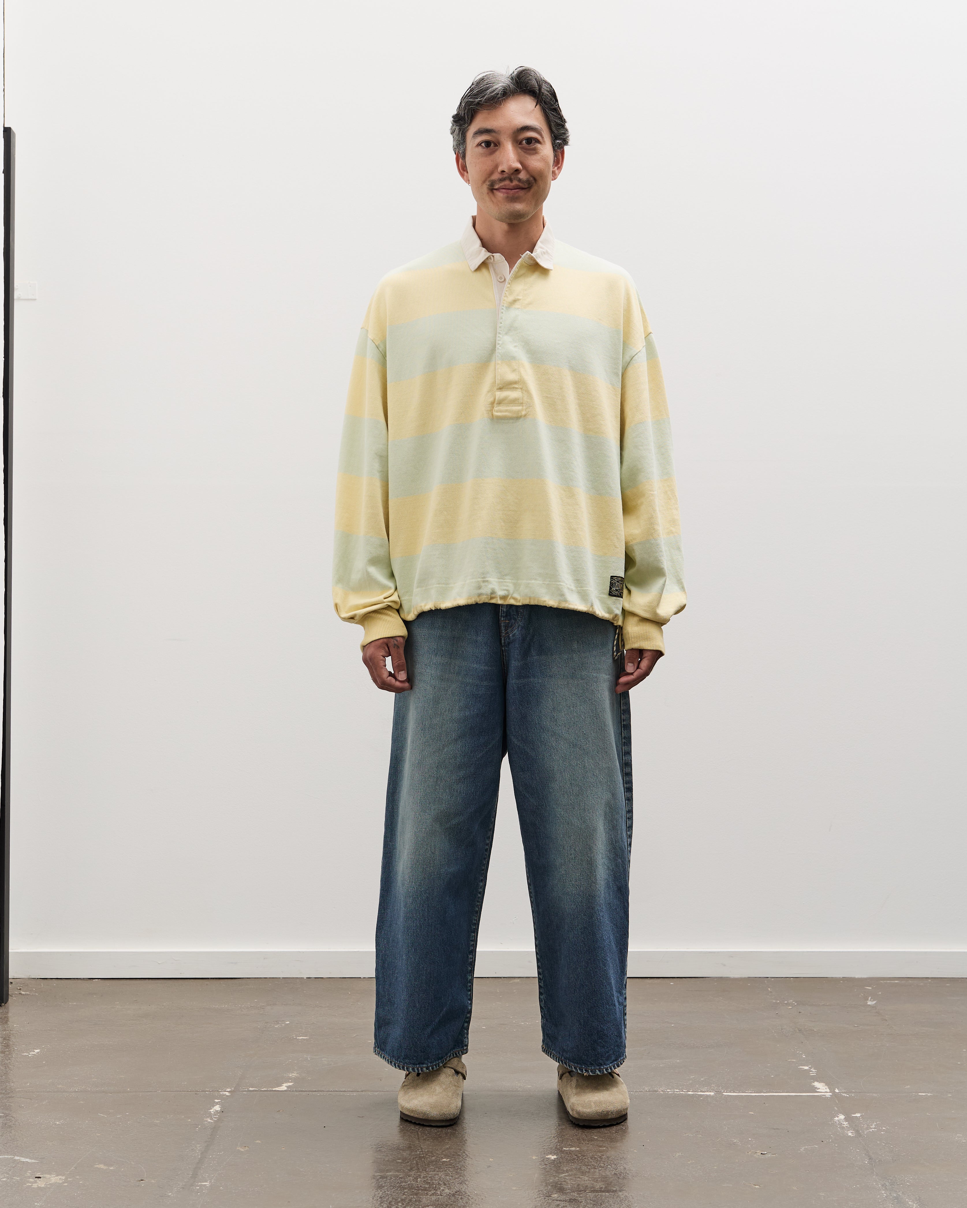 Kapital JAIL Stripe Jersey BIG Rugger Shirt, YELxGRN – Glasswing