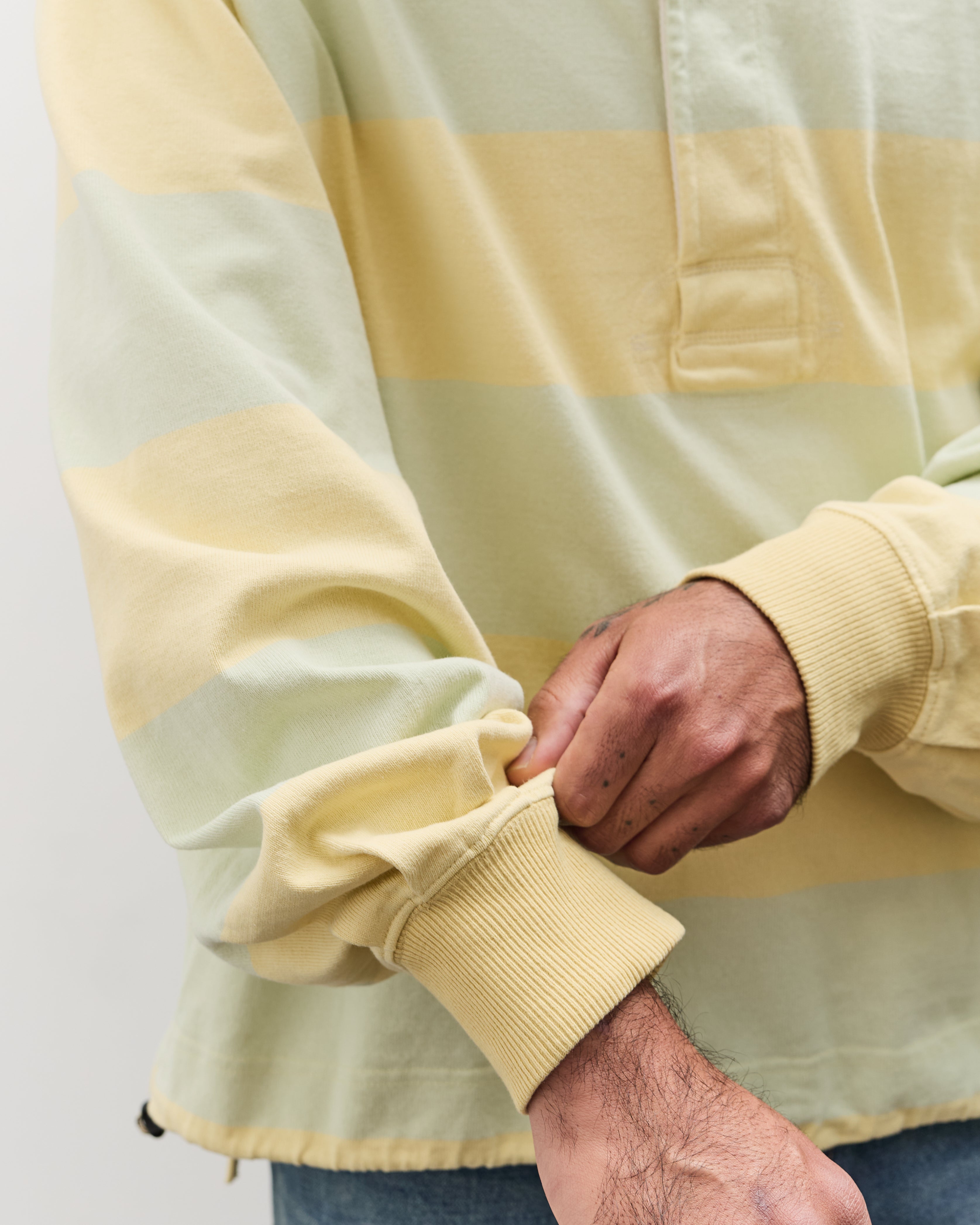 Kapital JAIL Stripe Jersey BIG Rugger Shirt, YELxGRN – Glasswing