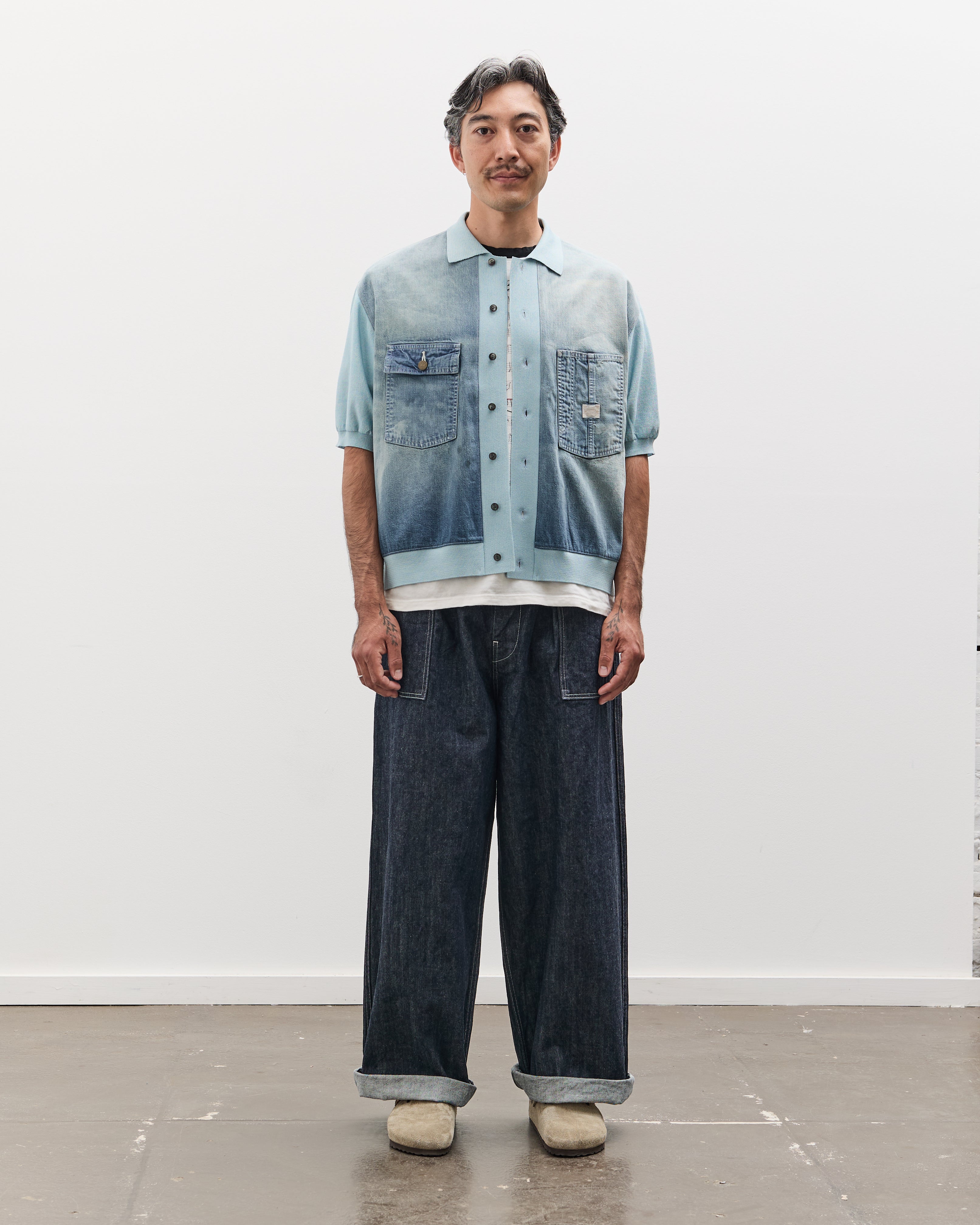 Kapital Unisex Knit x 8oz Denim Coverall Polo Shirt, Sax – Glasswing