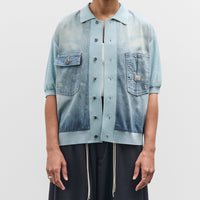 Kapital Knit x 8oz Denim Coverall Polo Shirt, Sax