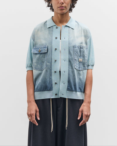 Kapital Knit x 8oz Denim Coverall Polo Shirt, Sax