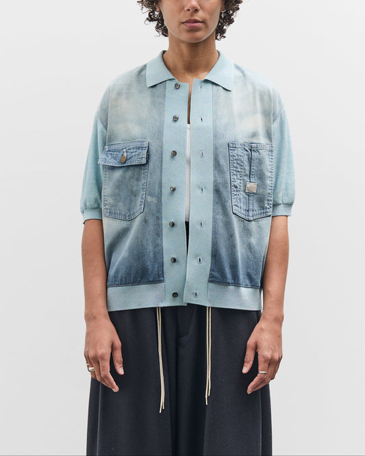 Kapital Knit x 8oz Denim Coverall Polo Shirt, Sax