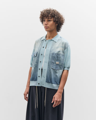 Kapital Knit x 8oz Denim Coverall Polo Shirt, Sax