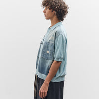 Kapital Knit x 8oz Denim Coverall Polo Shirt, Sax