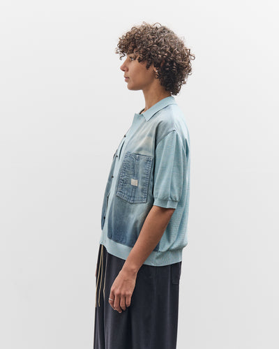 Kapital Knit x 8oz Denim Coverall Polo Shirt, Sax
