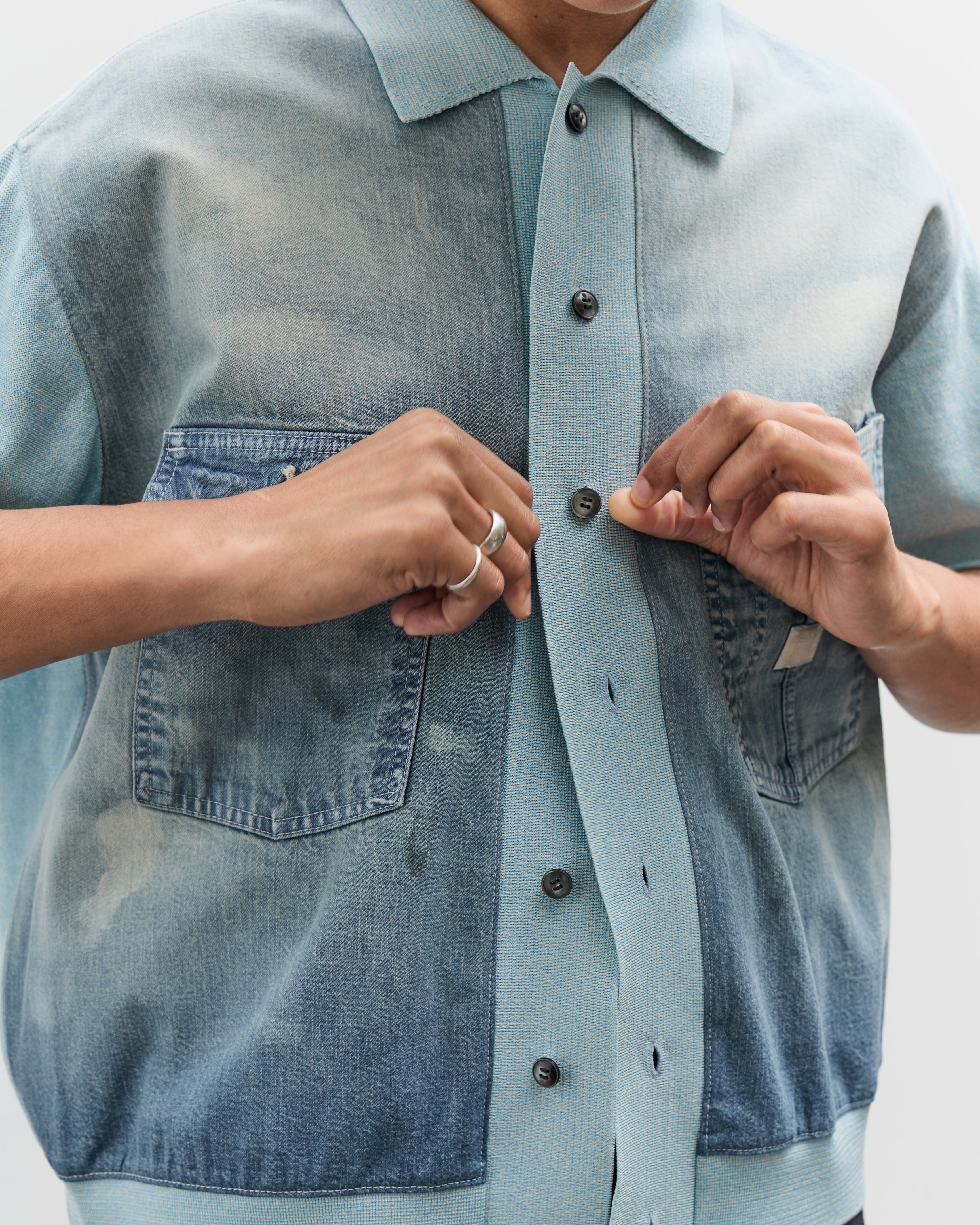 Kapital Knit x 8oz Denim Coverall Polo Shirt, Sax – Glasswing