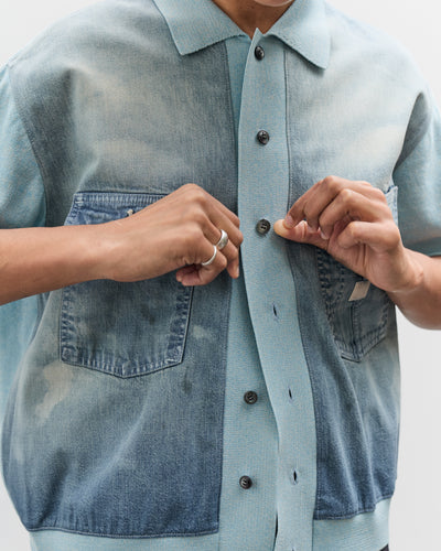 Kapital Knit x 8oz Denim Coverall Polo Shirt, Sax
