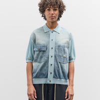Kapital Knit x 8oz Denim Coverall Polo Shirt, Sax