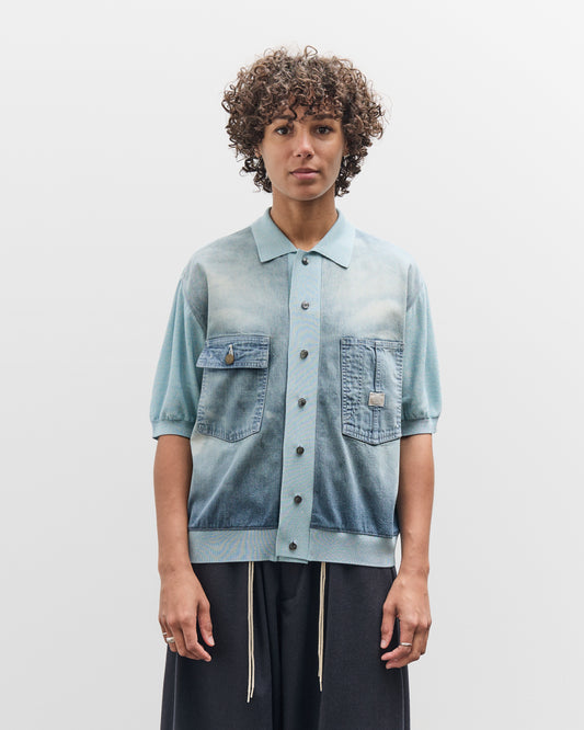 Kapital Knit x 8oz Denim Coverall Polo Shirt, Sax