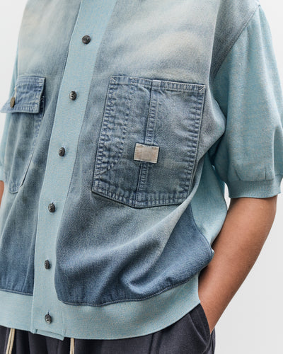 Kapital Knit x 8oz Denim Coverall Polo Shirt, Sax