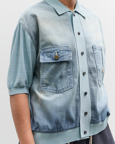 Kapital Knit x 8oz Denim Coverall Polo Shirt, Sax