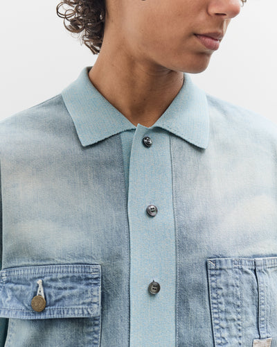 Kapital Knit x 8oz Denim Coverall Polo Shirt, Sax