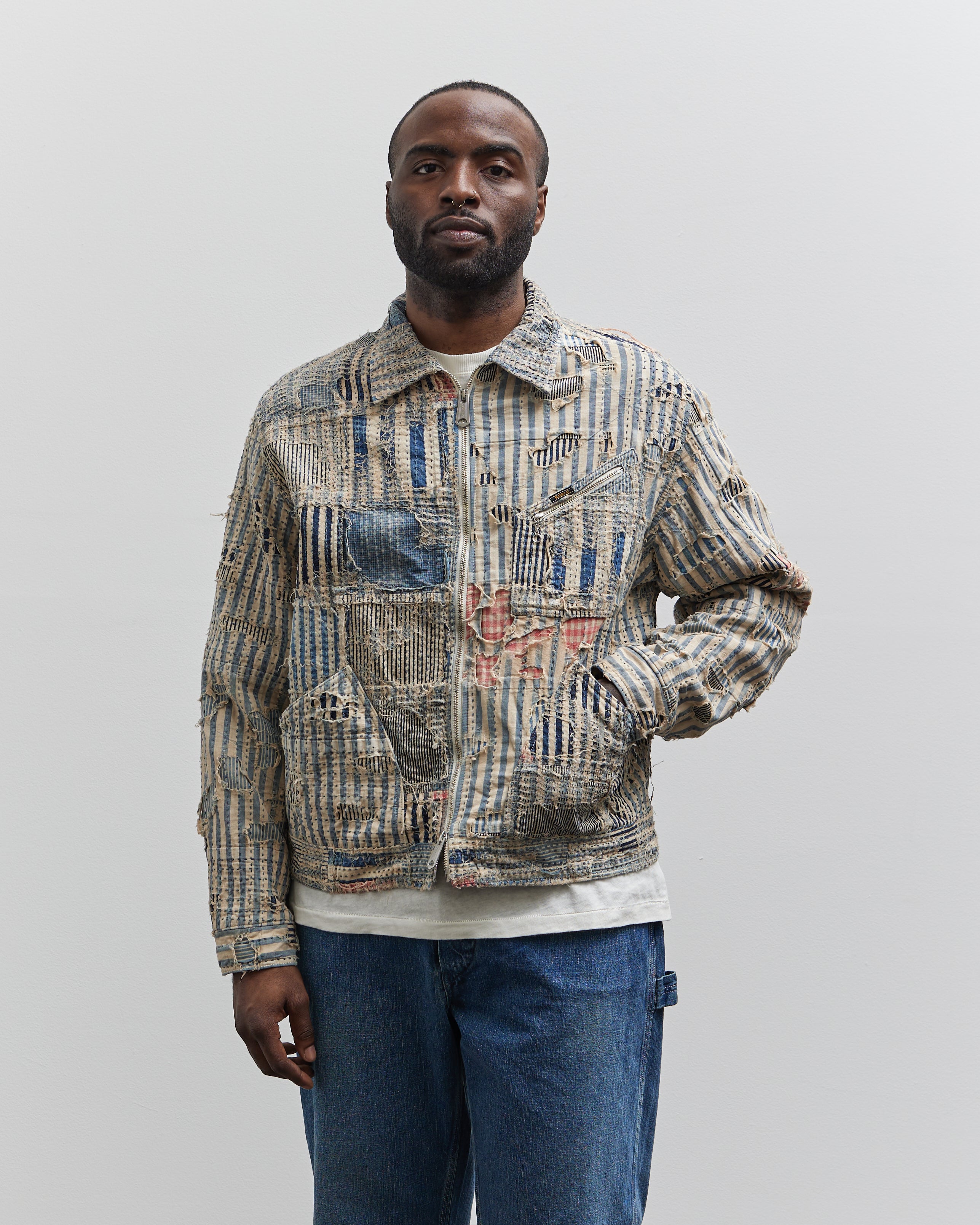 [新品] KAPITAL LIBERTY BORO KOUNTRY ヒッコリー Kapital Liberty Boro Zip Up Blouson, Hickoree – Glasswing