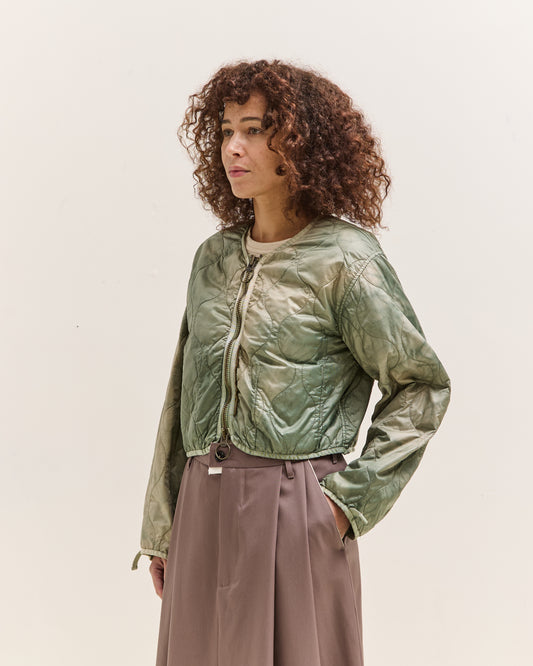 Kapital Nylon Quilted Dip-Dye Liner Cropped Bolero, Light Green