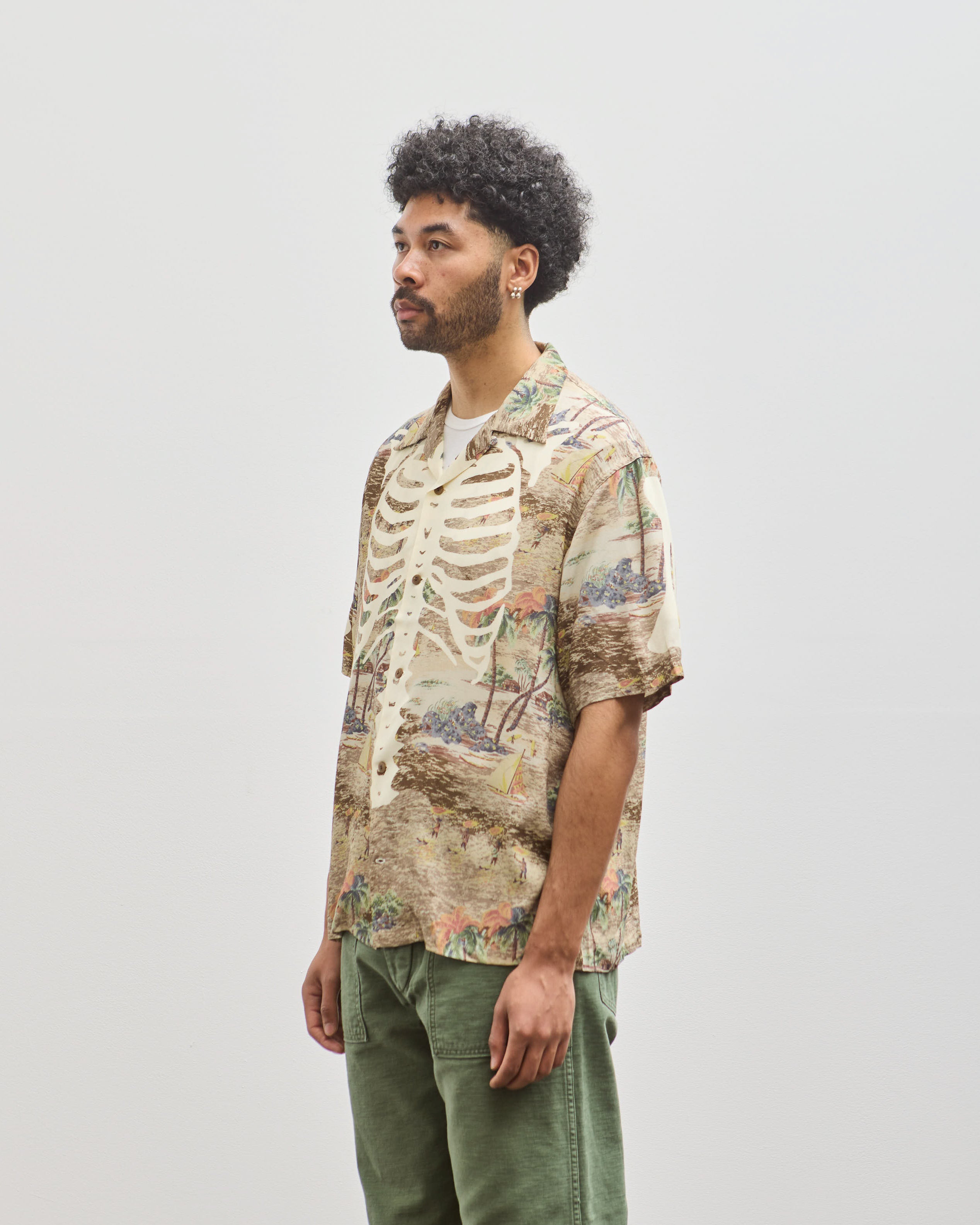 Kapital Rayon Aloha Shirt, Brown Kamekameha Bone