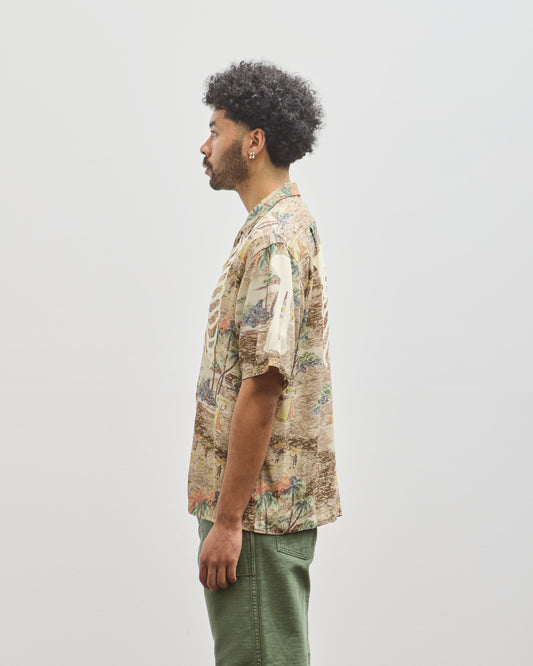 Kapital Rayon Aloha Shirt, Brown Kamekameha Bone