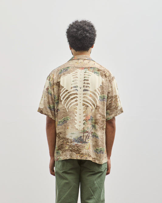 Kapital Rayon Aloha Shirt, Brown Kamekameha Bone
