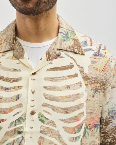 Kapital Rayon Aloha Shirt, Brown Kamekameha Bone