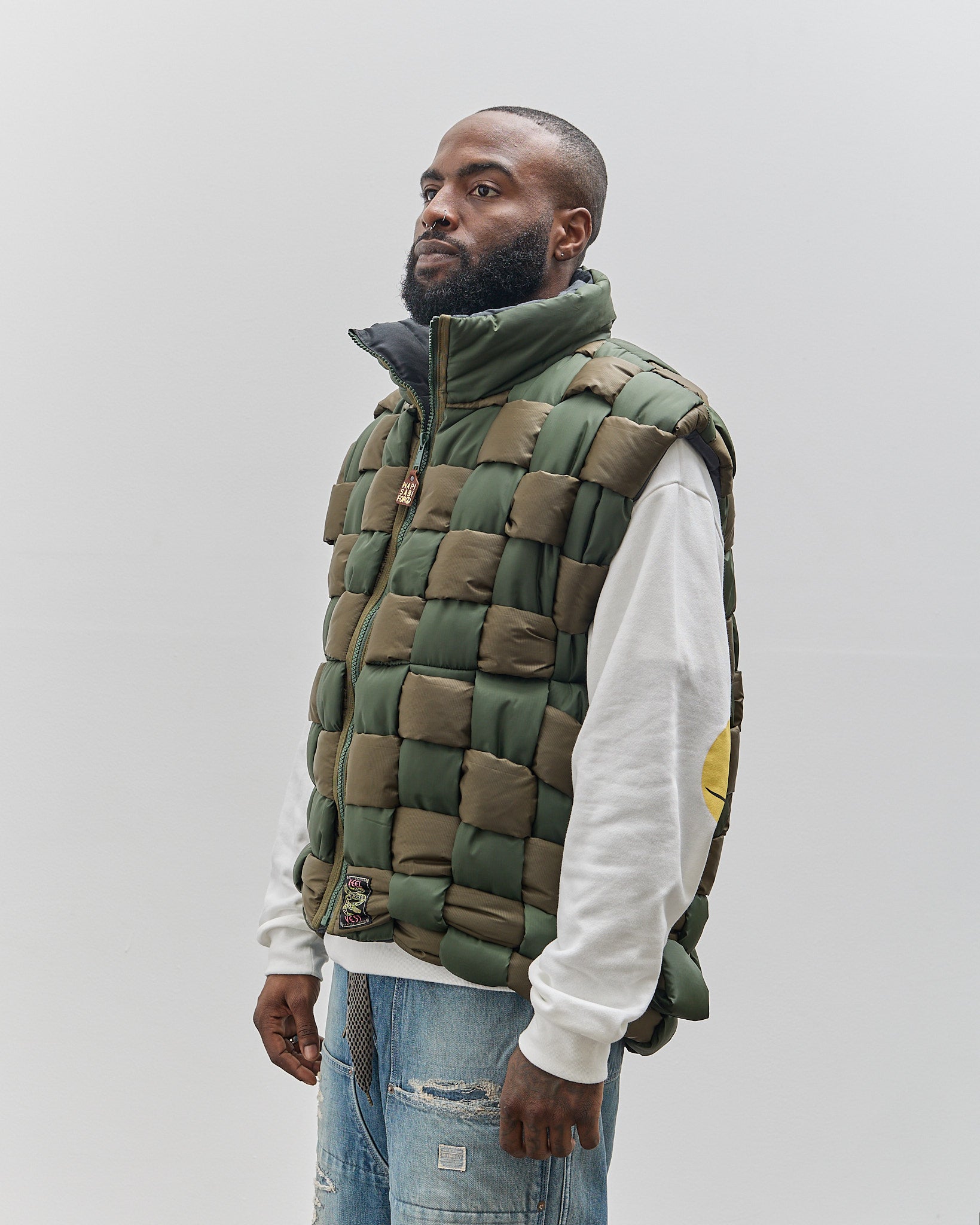 Kapital Unisex Ripstop Nylon Keel Weaving Vest, Khaki – Glasswing