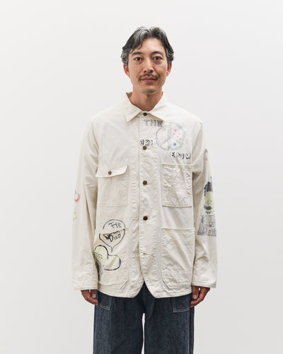 Kapital Rough-Face Twill CACTUS BEER JKT (Memorial Paint Model), Ecru