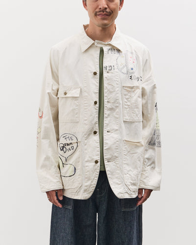 Kapital Rough-Face Twill CACTUS BEER JKT (Memorial Paint Model), Ecru