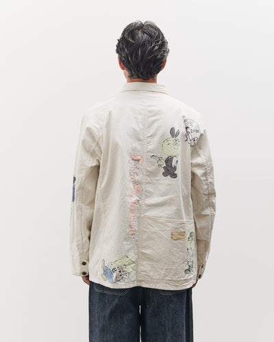 Kapital Rough-Face Twill CACTUS BEER JKT (Memorial Paint Model), Ecru