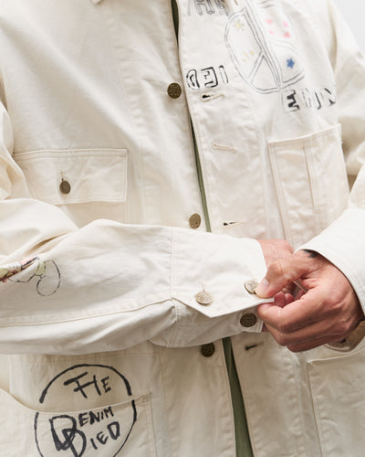Kapital Rough-Face Twill CACTUS BEER JKT (Memorial Paint Model), Ecru