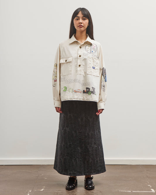 Kapital Rough-Face Twill Pullover Workshirt (Memorial Paint Model), Ecru