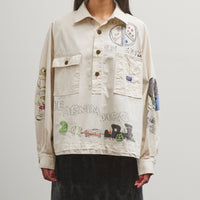 Kapital Rough-Face Twill Pullover Workshirt (Memorial Paint Model), Ecru