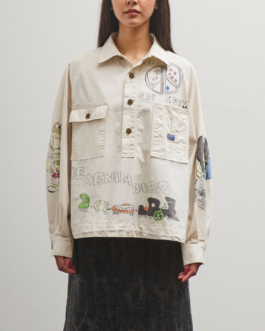 Kapital Rough-Face Twill Pullover Workshirt (Memorial Paint Model), Ecru
