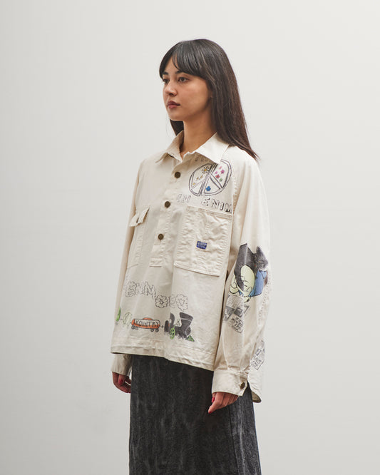 Kapital Rough-Face Twill Pullover Workshirt (Memorial Paint Model), Ecru