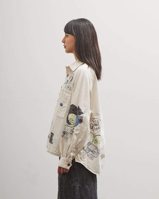 Kapital Rough-Face Twill Pullover Workshirt (Memorial Paint Model), Ecru