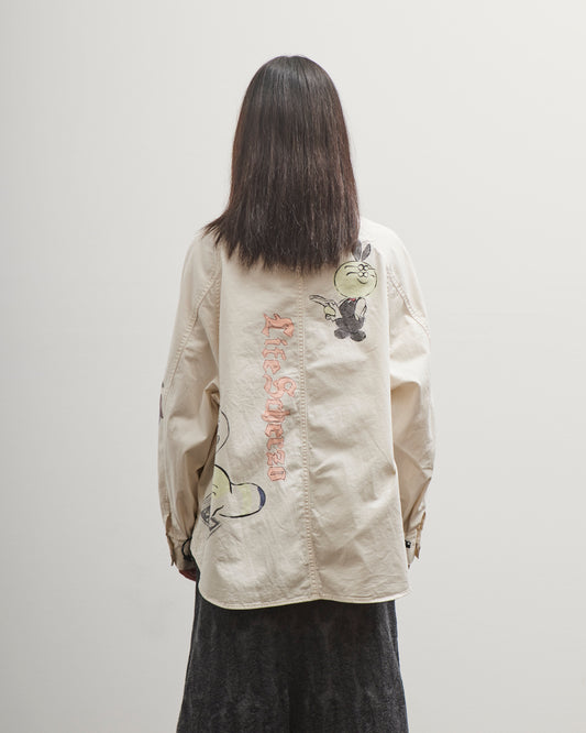 Kapital Rough-Face Twill Pullover Workshirt (Memorial Paint Model), Ecru