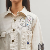 Kapital Rough-Face Twill Pullover Workshirt (Memorial Paint Model), Ecru